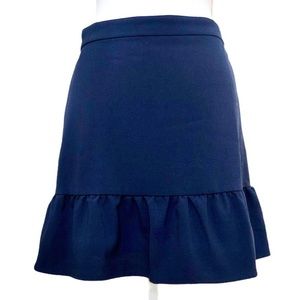 J. Crew Classic Navy Blue Skirt With Elastic Waist & Ruffle Hem Size 6